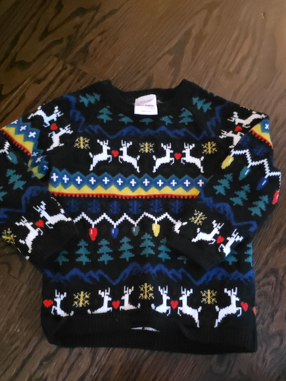 Hanna Andersson Black Holiday Reindeer Knit Sweater with Multicolor Accents